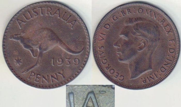 1939 Australia Penny (spur after 'A') A001715